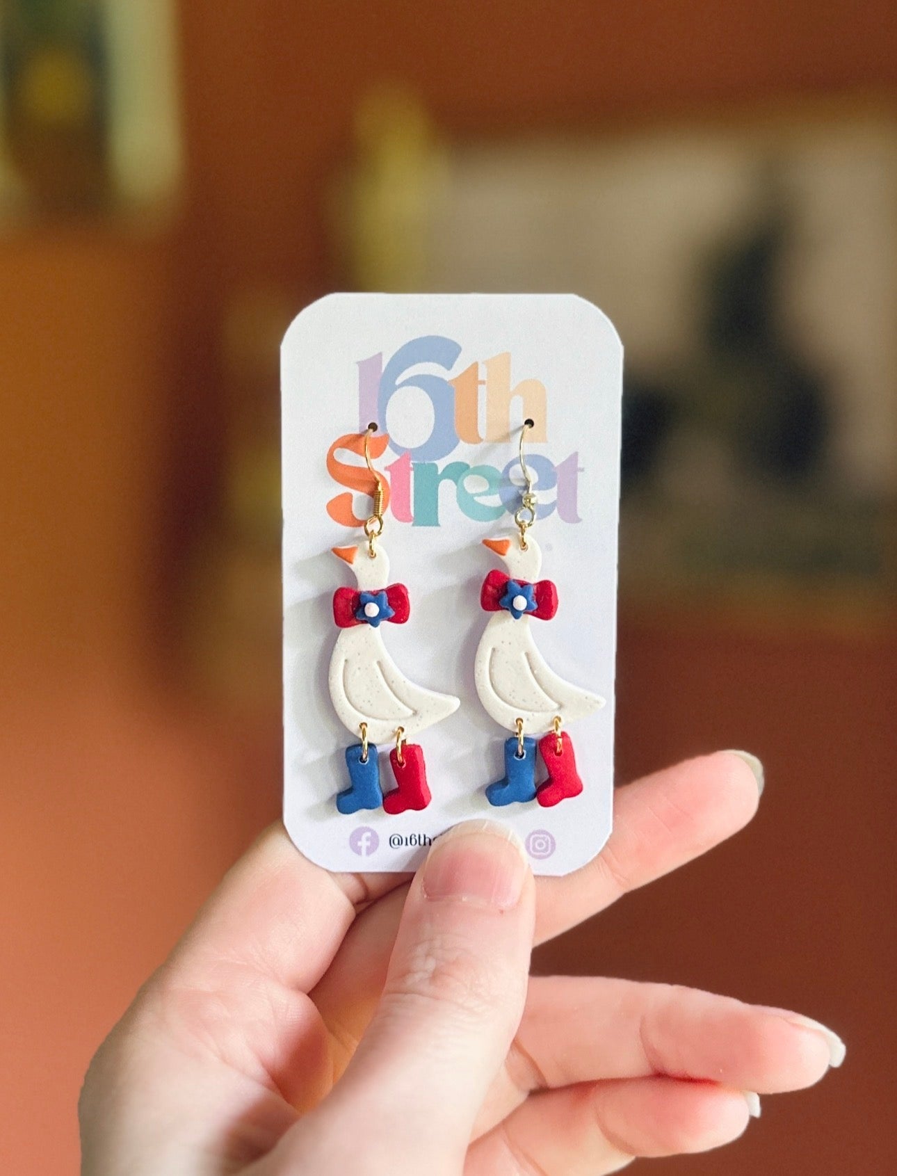 Goose in Boots Dangles | Handmade Polymer Clay Earrings