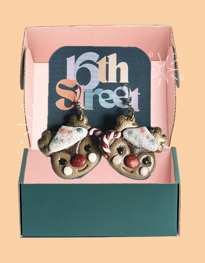 A Cup of Reindeer Cheer Dangles | Handmade Polymer Clay Earrings