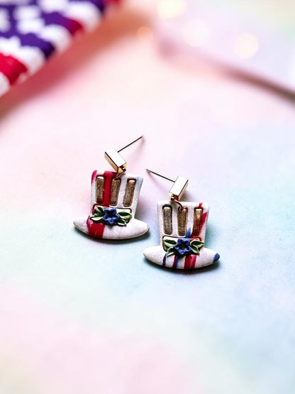 Red, White, and New Hat Dangles | Handmade Polymer Clay Earrings