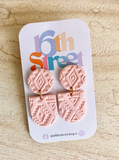 Pink Aztec Dangles | Handmade Polymer Clay Earrings