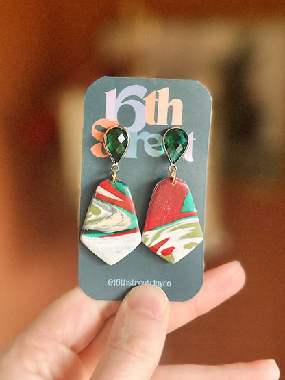 Fancy Christmas Dangles | Handmade Polymer Clay Earrings