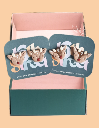 Reindeer Studs | Handmade Polymer Clay Earrings