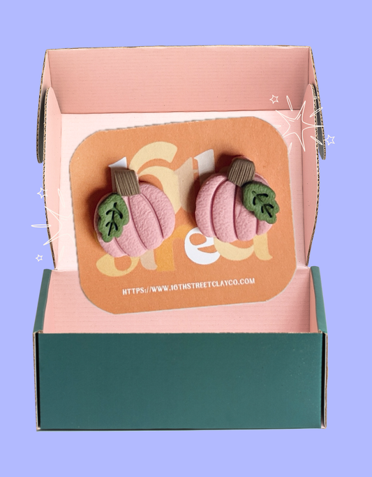 Pink Pumpkin Studs | Handmade Polymer Clay Earrings