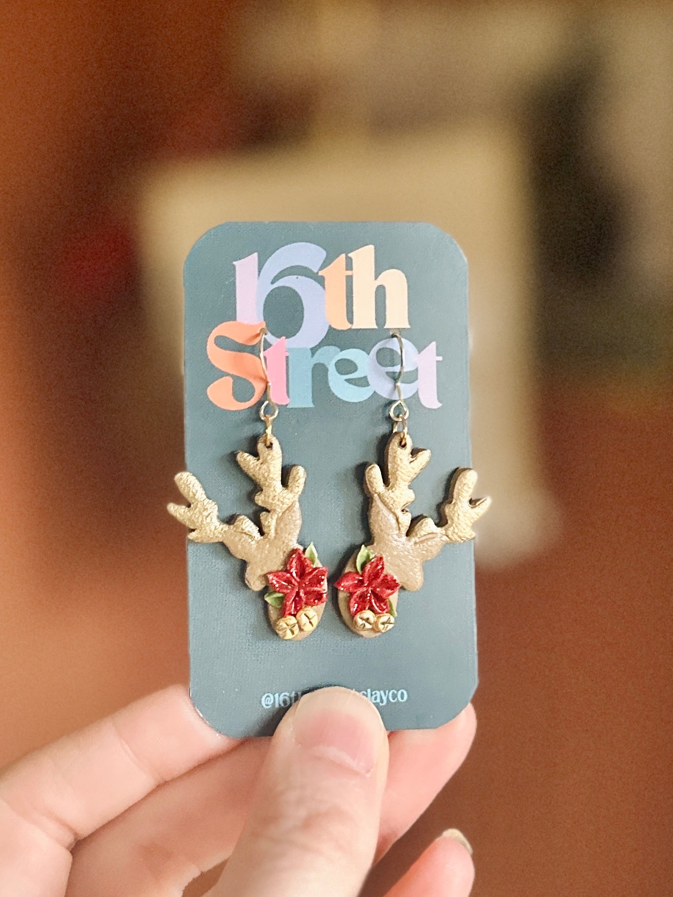 Pretty Reindeer Dangles | Handmade Polymer Clay Earrings