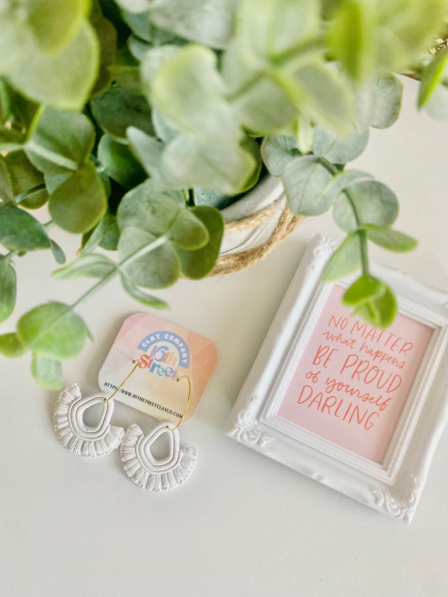 Simple White Macrame Dangles | Handmade Polymer Clay Earrings