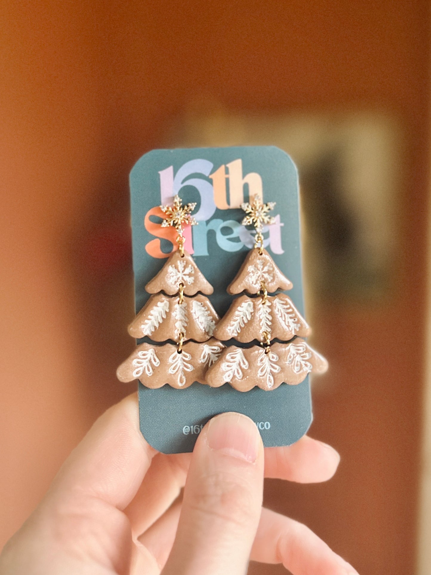 Gingerbread Tree Dangles | Handmade Polymer Clay Earrings