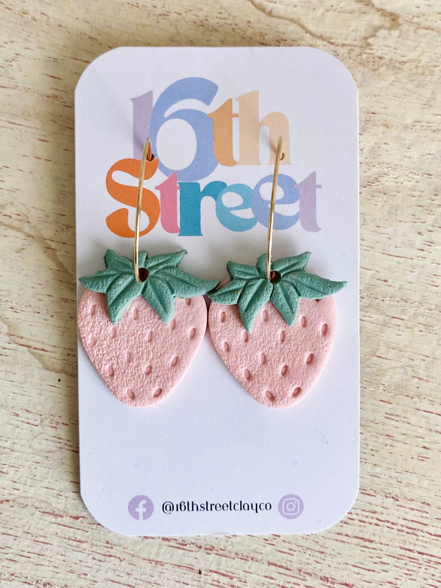 Strawberry Hoop Dangles | Handmade Polymer Clay Earrings