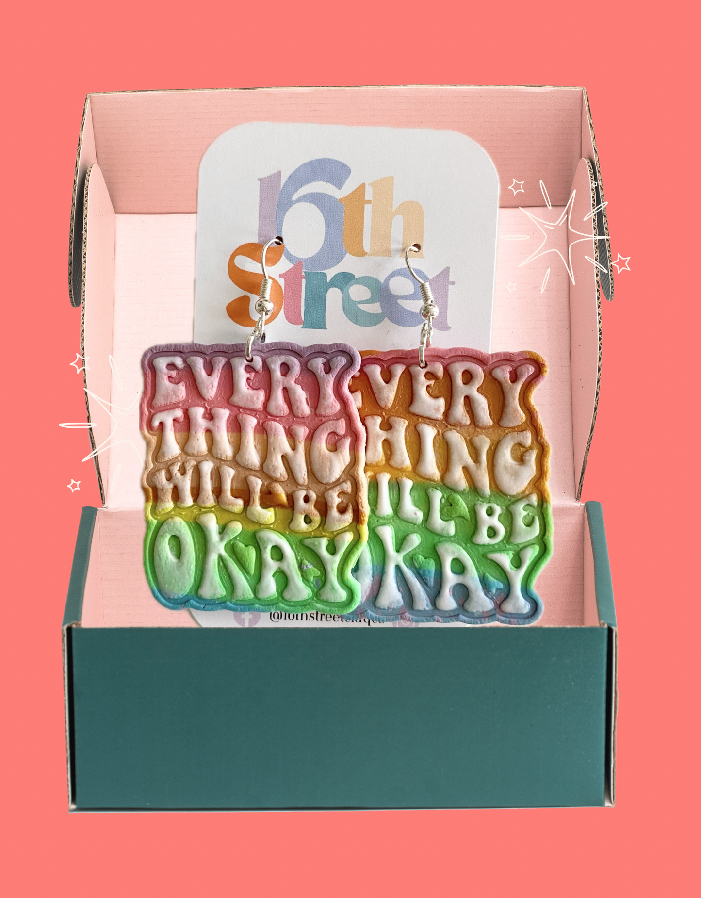 Everything Will Be Okay Dangle Earrings | Body Positive Handmade Polymer Clay Dangle Earrings