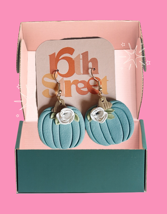 Blue Pumpkin Dangles | Handmade Polymer Clay Earrings