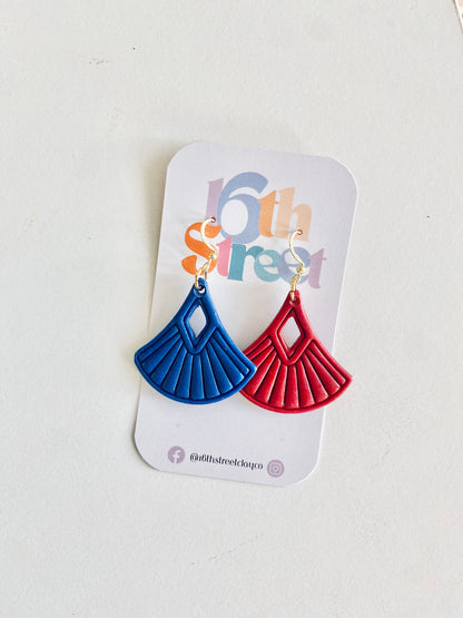 Patriotic Fan Dangles | Handmade Polymer Clay Earrings