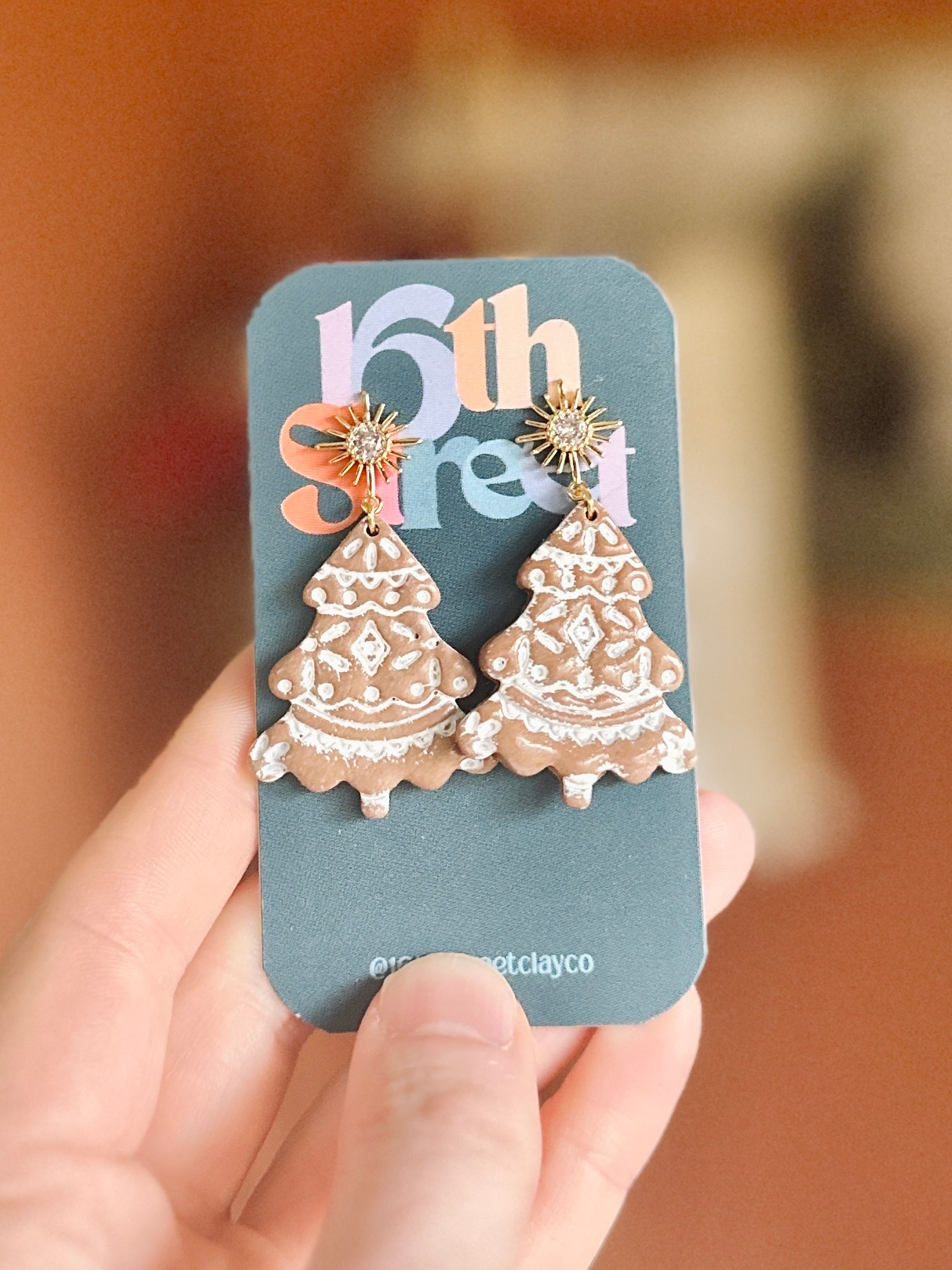 Gingerbread Tree Dangles | Handmade Polymer Clay Earrings