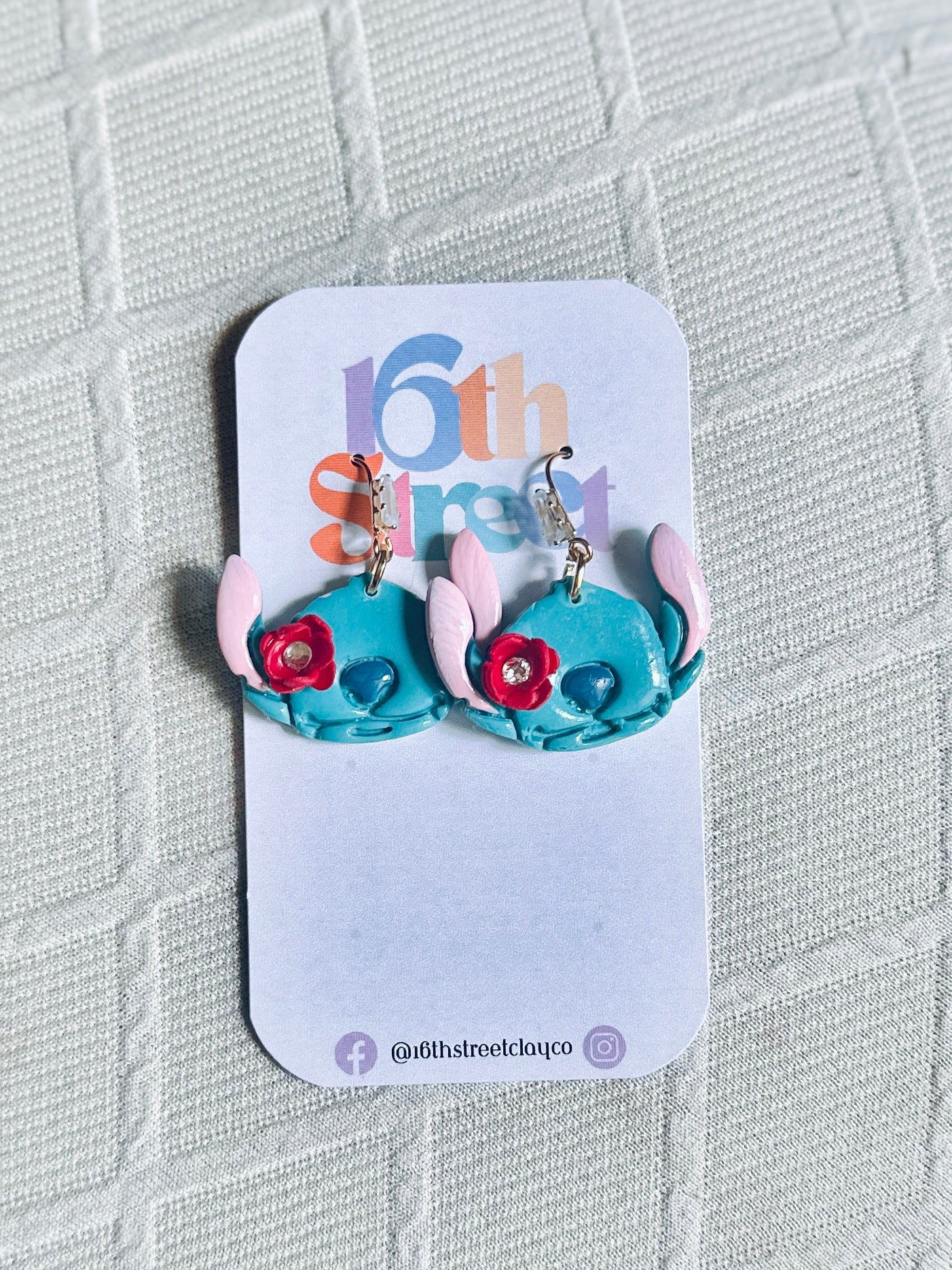 Blue Hawaii Monster with Flower - READY TO SHIP | Handmade Polymer Clay Earrings