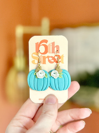Blue Pumpkin Dangles | Handmade Polymer Clay Earrings