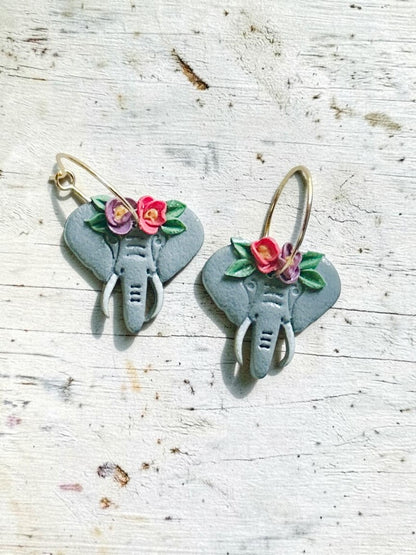 Floral Elephant | Handmade Polymer Clay Earrings