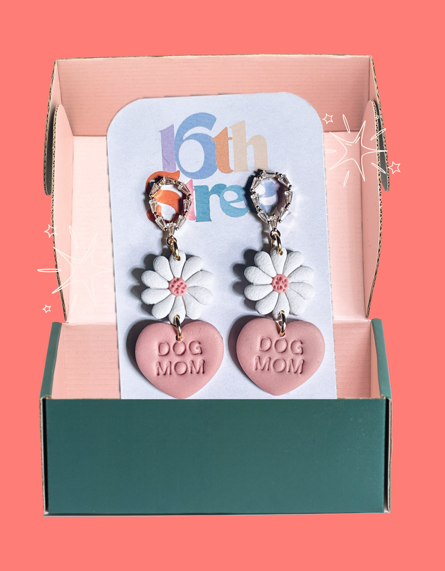 Fancy Dog Mom Dangles | Handmade Polymer Clay Earrings