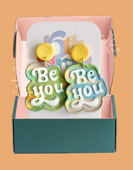 “Be You” Rainbow Dangles | Body Positive Handmade Polymer Clay Dangle Earrings