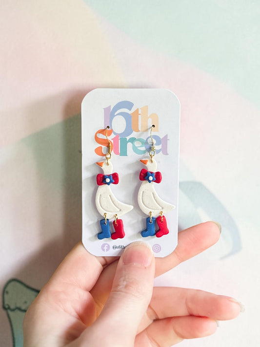 Goose in Boots Dangles | Handmade Polymer Clay Earrings