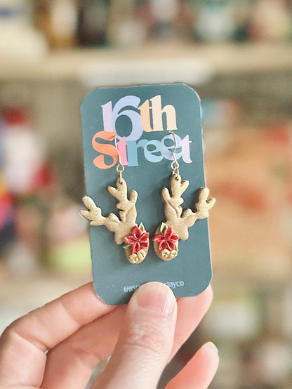 Pretty Reindeer Dangles | Handmade Polymer Clay Earrings
