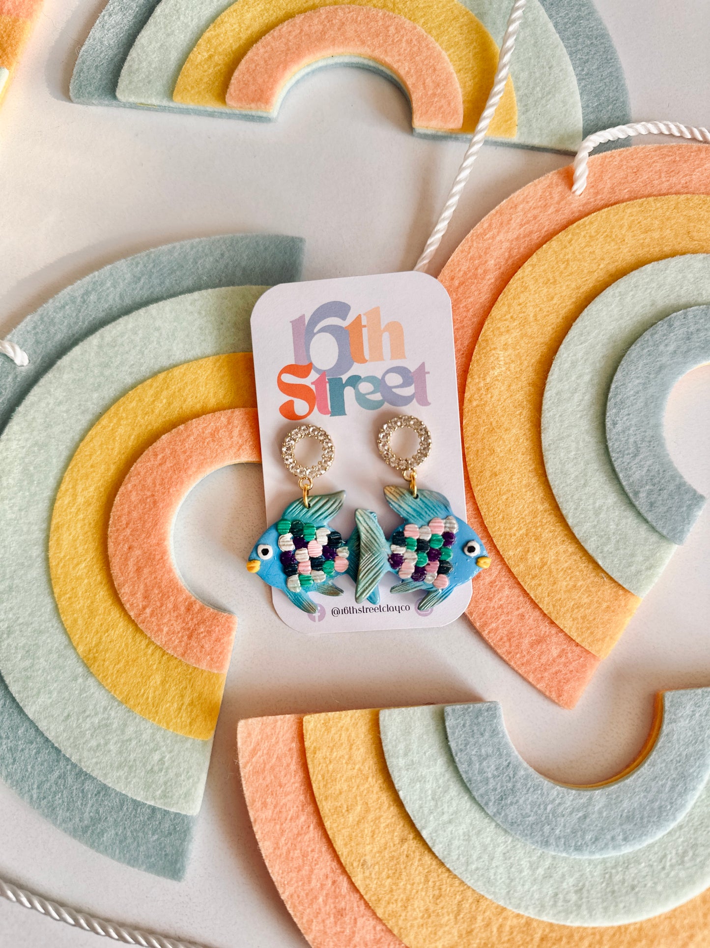 Rainbow Fish Dangles | Handmade Polymer Clay Earrings