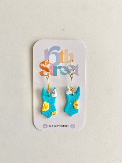 Yellow Polka Dot Bikini | Body Positive Handmade Polymer Clay Dangle Earrings