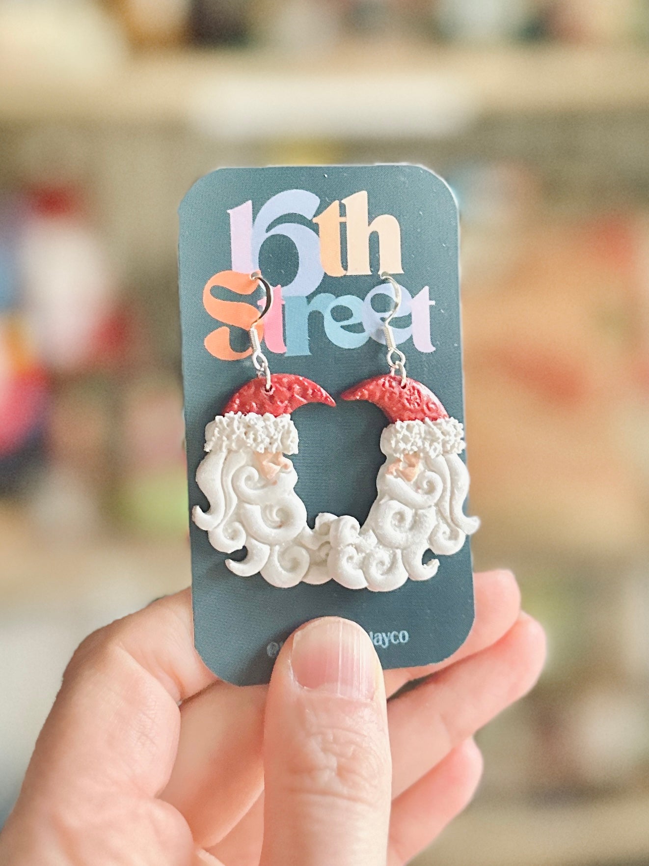 Santa Moon Dangles | Handmade Polymer Clay Earrings