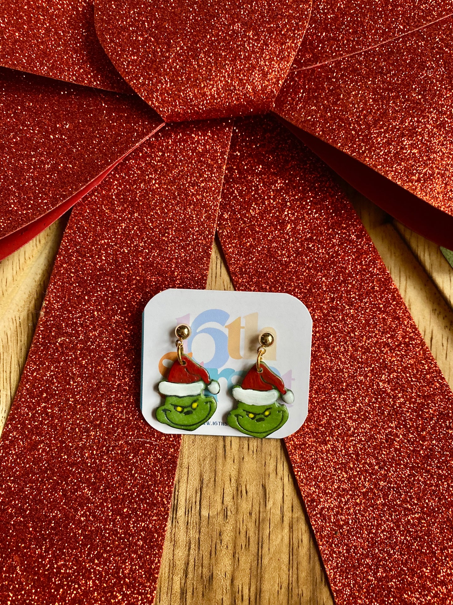 Grinch in Hat Dangles | Handmade Polymer Clay Earrings