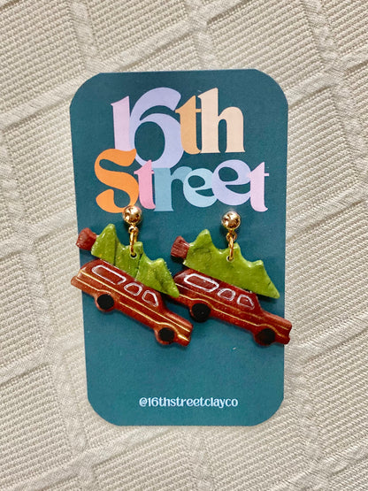 Christmas Roadtrip Dangles | Handmade Polymer Clay Earrings