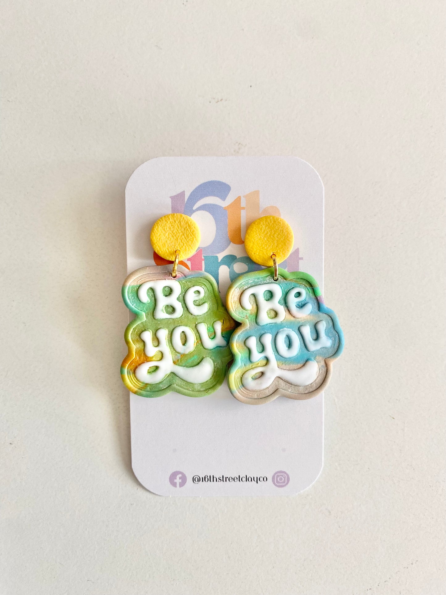 “Be You” Rainbow Dangles | Body Positive Handmade Polymer Clay Dangle Earrings