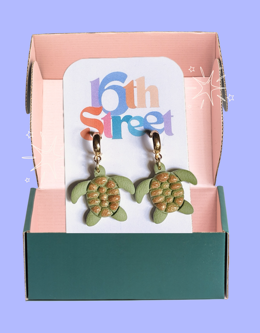 Cutie Turtle Dangles | Handmade Polymer Clay Earrings