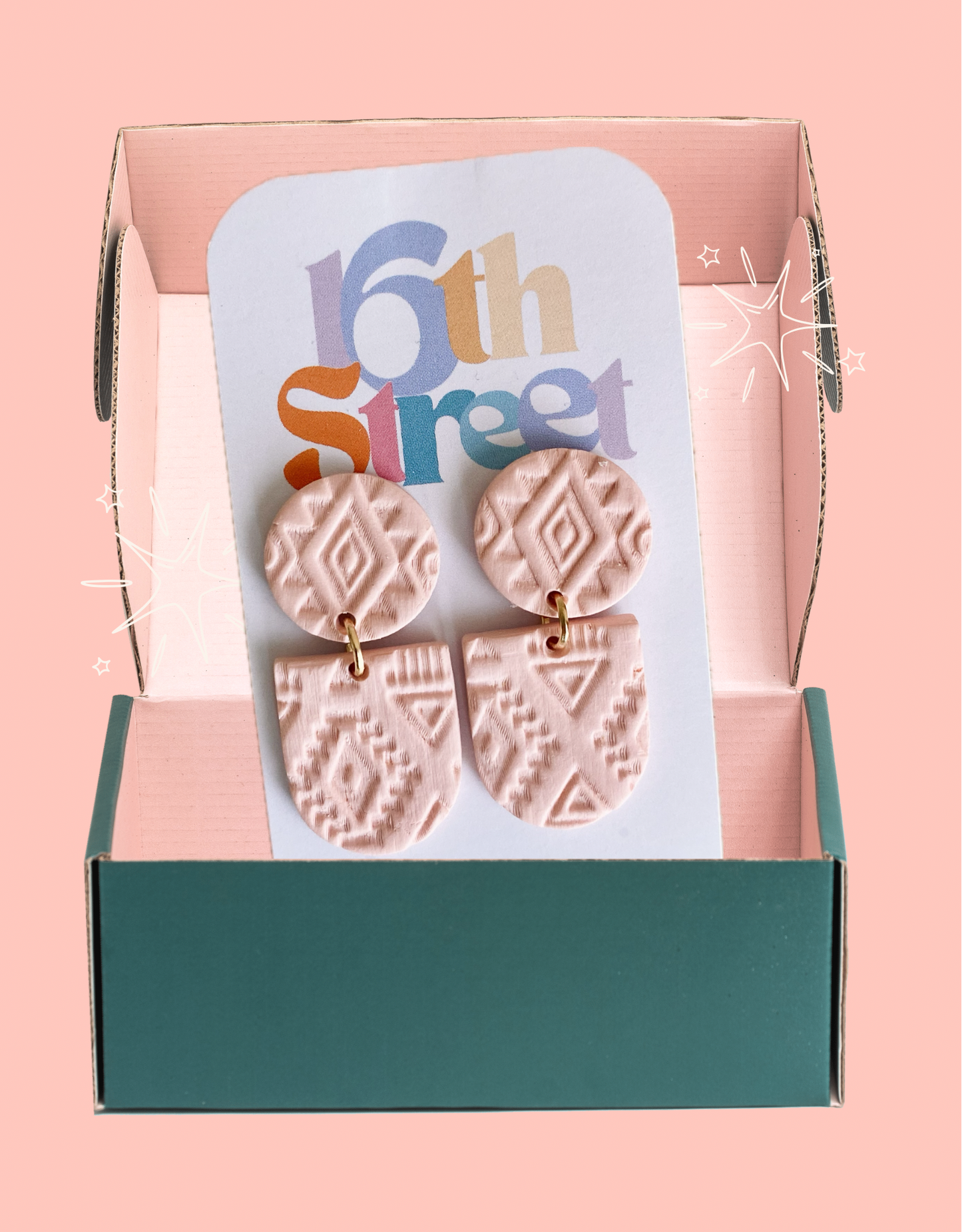 Pink Aztec Dangles | Handmade Polymer Clay Earrings