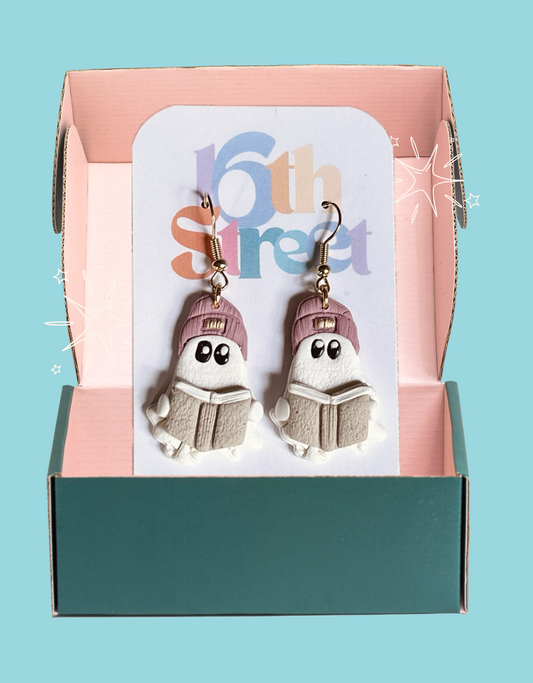Spooky Reads in Hats Dangles | Handmade Polymer Clay Earrings
