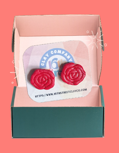 Red Rose Studs | Handmade Polymer Clay Earrings