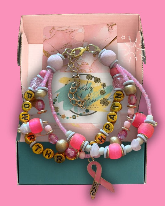 ‘Power Through Pain’ Friendship Bracelet for Breast Cancer Awareness | Lucky Charm Bracelet Making