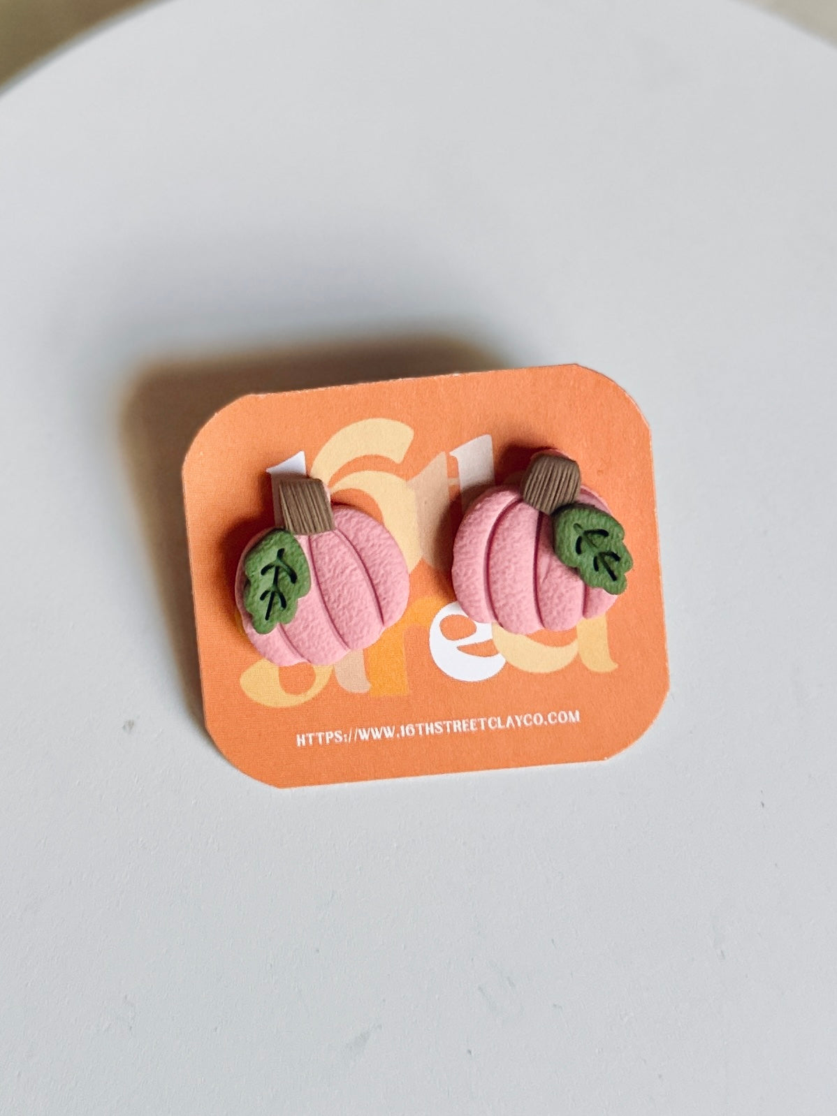 Pink Pumpkin Studs | Handmade Polymer Clay Earrings