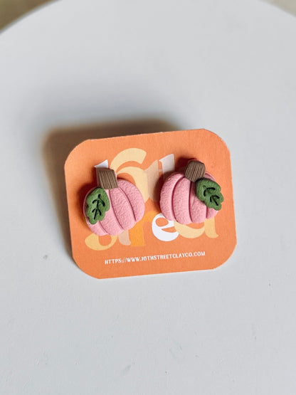 Pink Pumpkin Studs | Handmade Polymer Clay Earrings