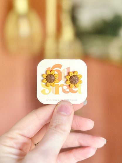 Sunflower Studs | Handmade Polymer Clay Earrings