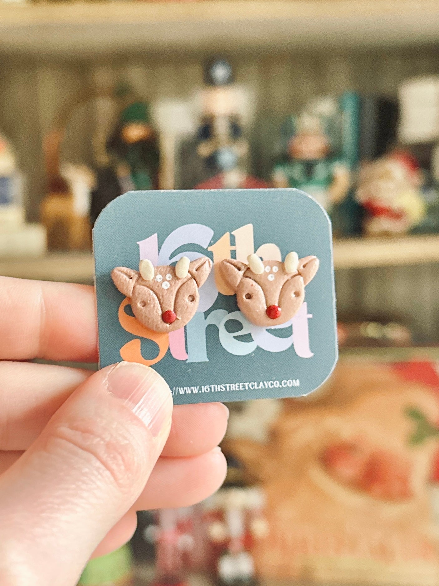 Reindeer Studs | Handmade Polymer Clay Earrings