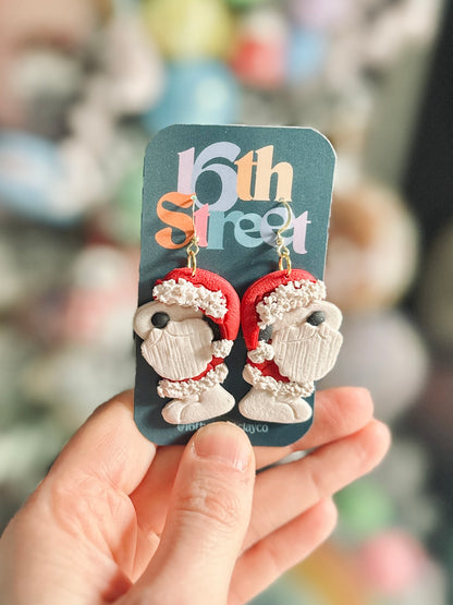 Santa Dog Dangles | Handmade Polymer Clay Earrings