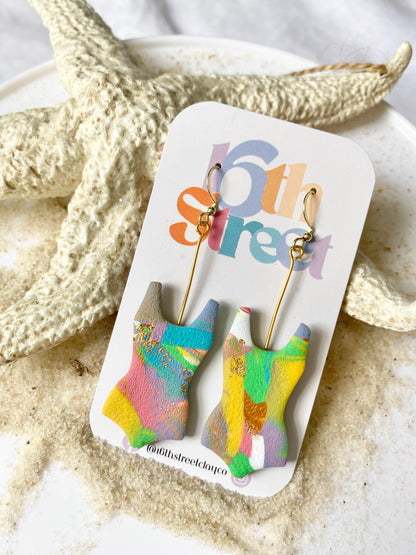 Rainbow Swimsuit | Body Positive Handmade Polymer Clay Dangle Earrings