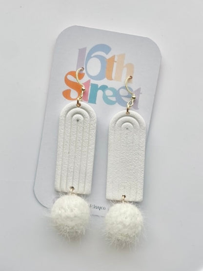 White Boho Arch Dangles | Handmade Polymer Clay Earrings