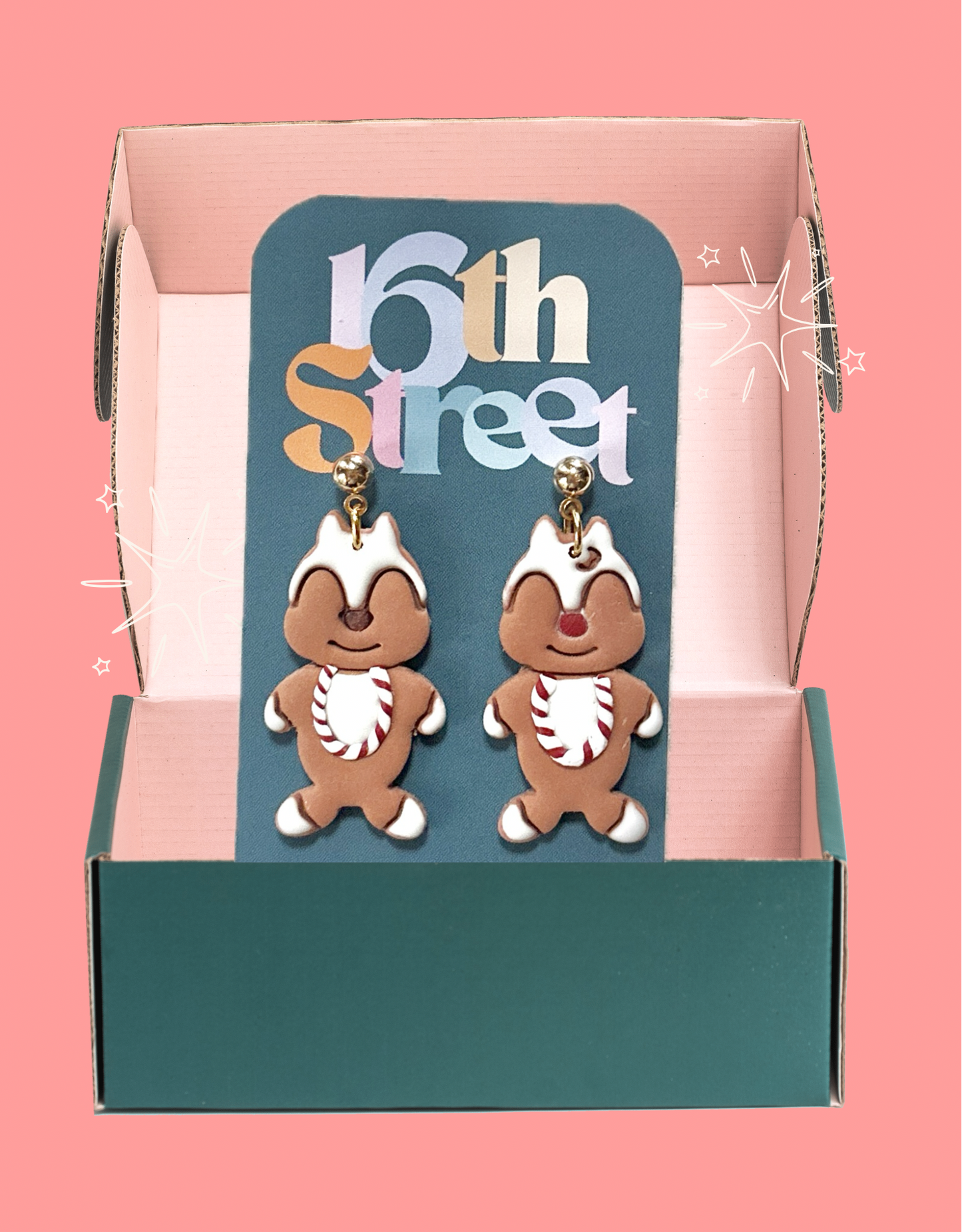 Gingerbread Chipmunk Dangles | Handmade Polymer Clay Earrings