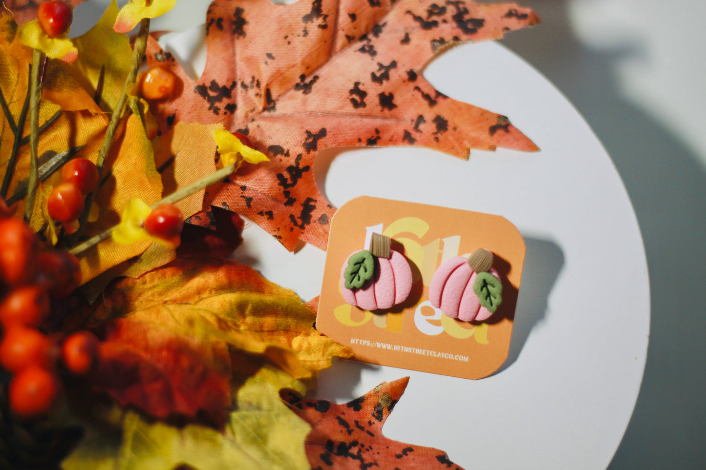 Pink Pumpkin Studs | Handmade Polymer Clay Earrings
