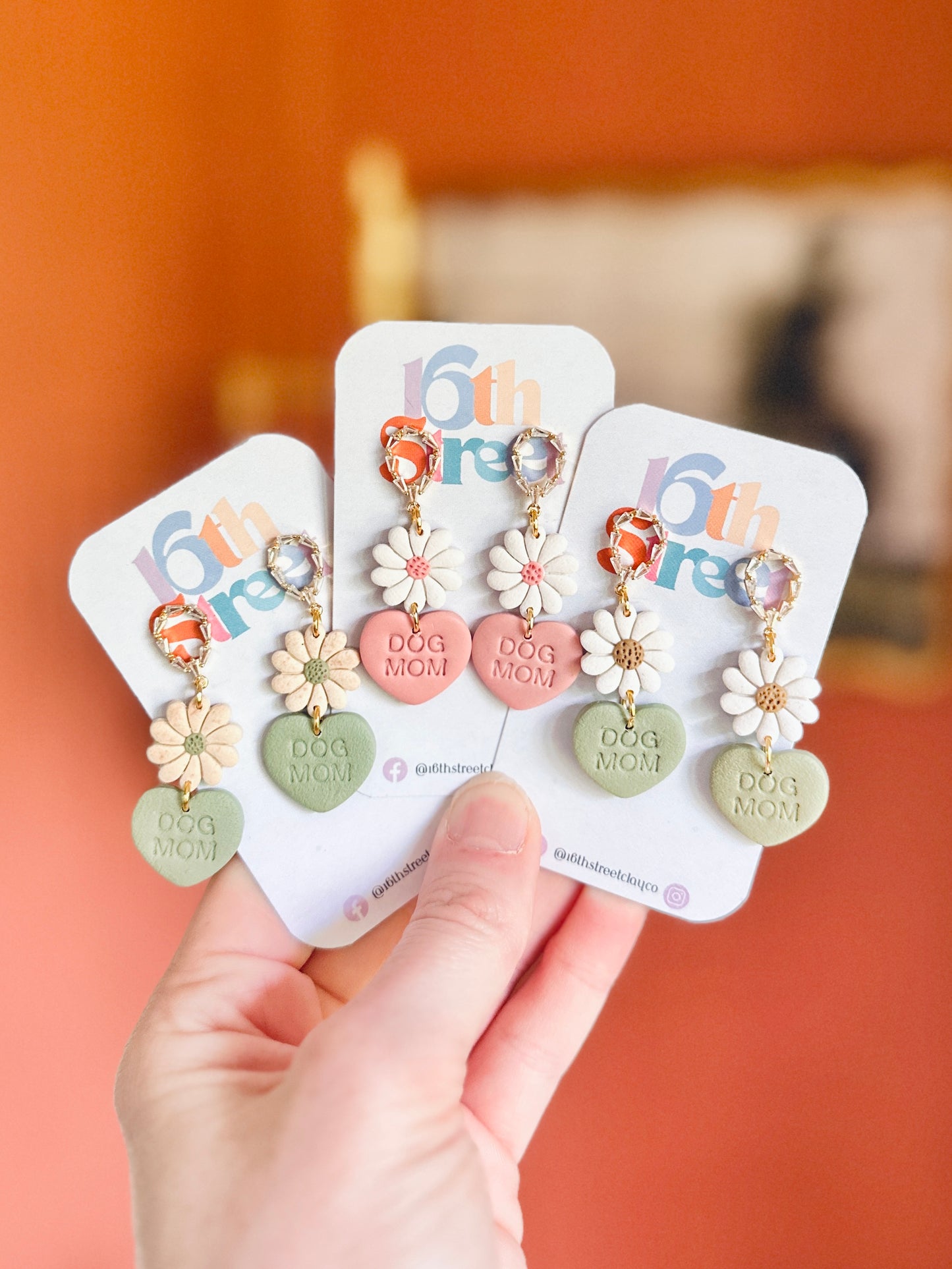 Fancy Dog Mom Dangles | Handmade Polymer Clay Earrings