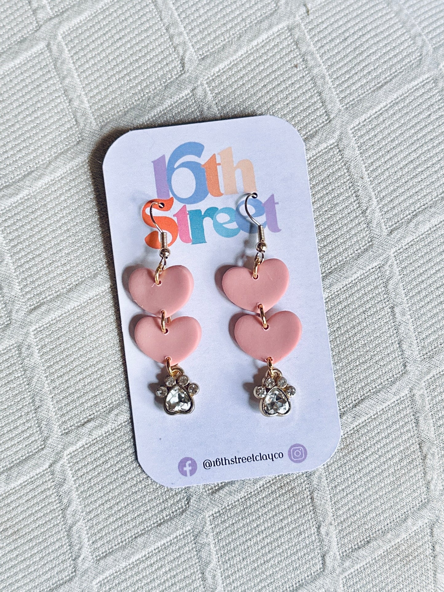 Pink Heart Dog Lover Dangles | Handmade Polymer Clay Earrings