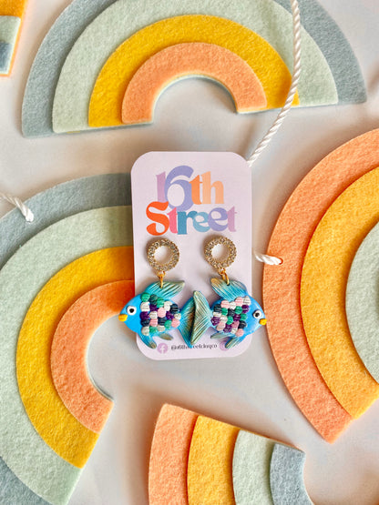 Rainbow Fish Dangles | Handmade Polymer Clay Earrings