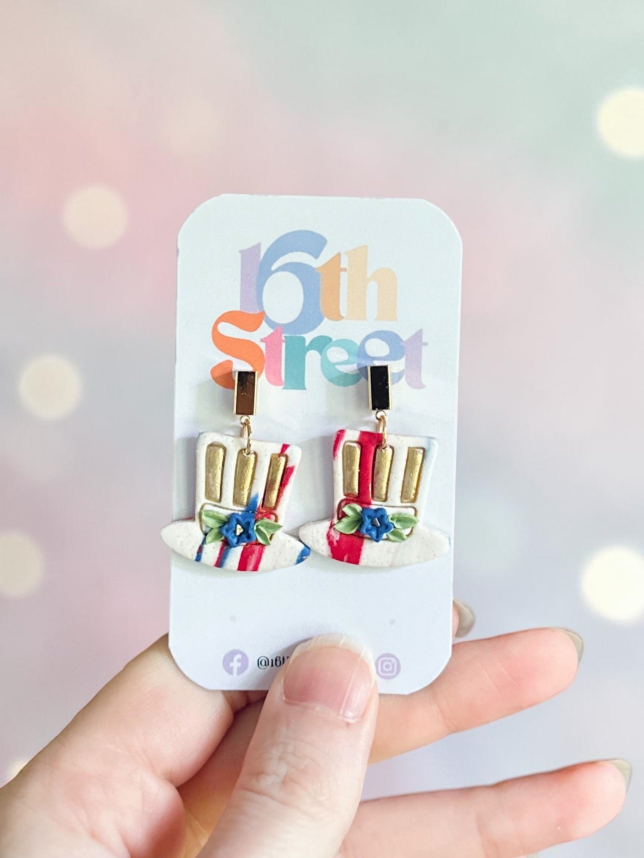 Red, White, and New Hat Dangles | Handmade Polymer Clay Earrings