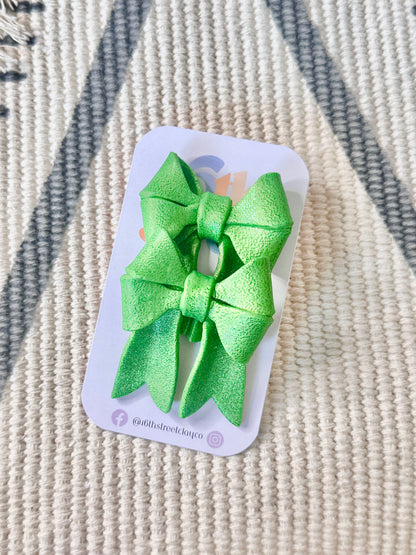 Large Green Bow Stud Earrings | Handmade Polymer Clay Earrings