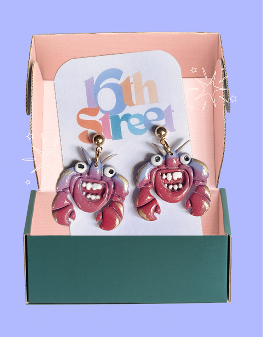 Lobster Friend Dangles | Handmade Polymer Clay Earrings