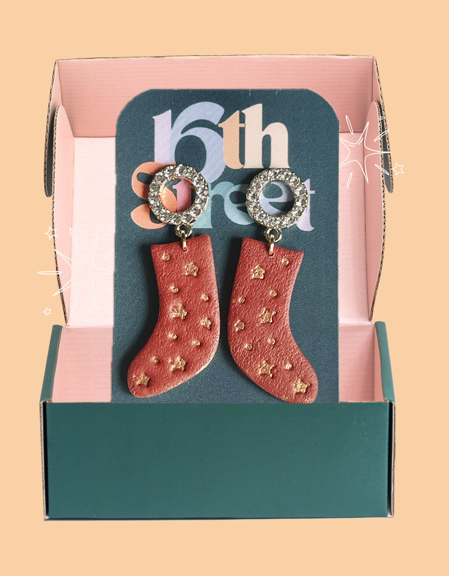 Sparkly Stocking Dangles | Handmade Polymer Clay Earrings