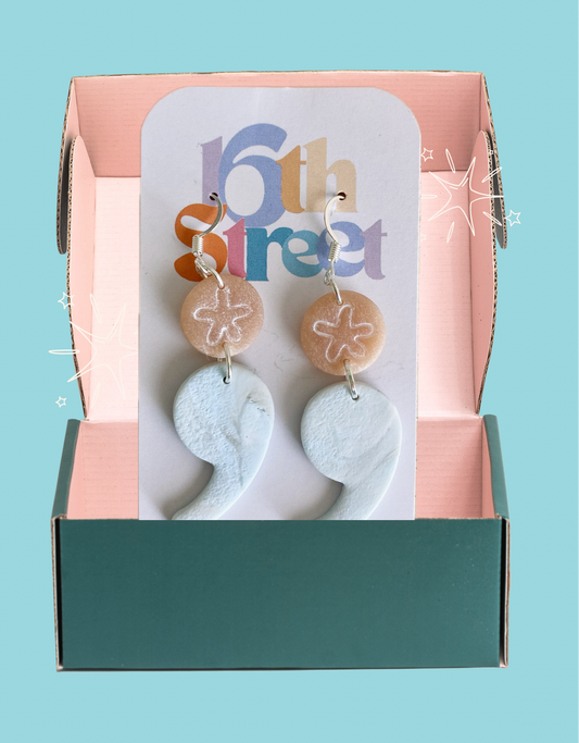 Beachy Semicolon Dangle Earrings | Mental Health Inspired Handmade Polymer Clay Earrings